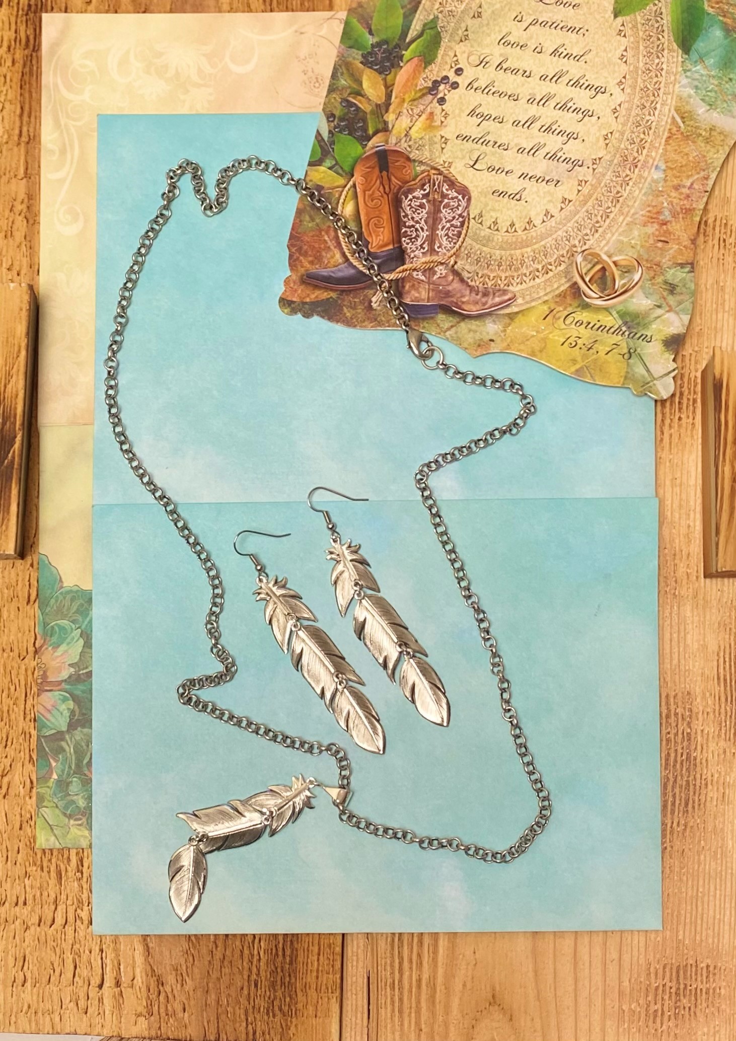 Montana SilverSmiths Silver Feather Earrings and Necklace Set