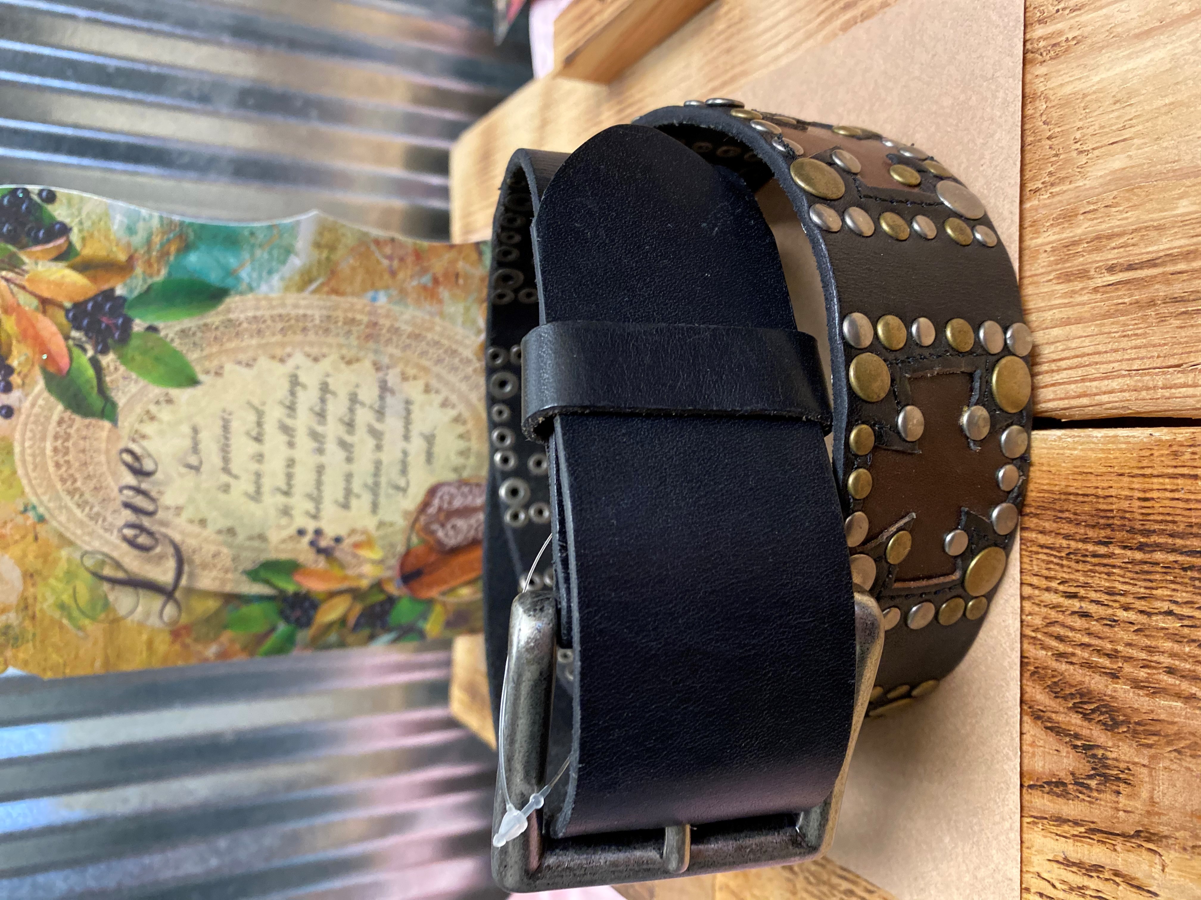 Angel Ranch Black Belt with 8 Brown Leather Crosses