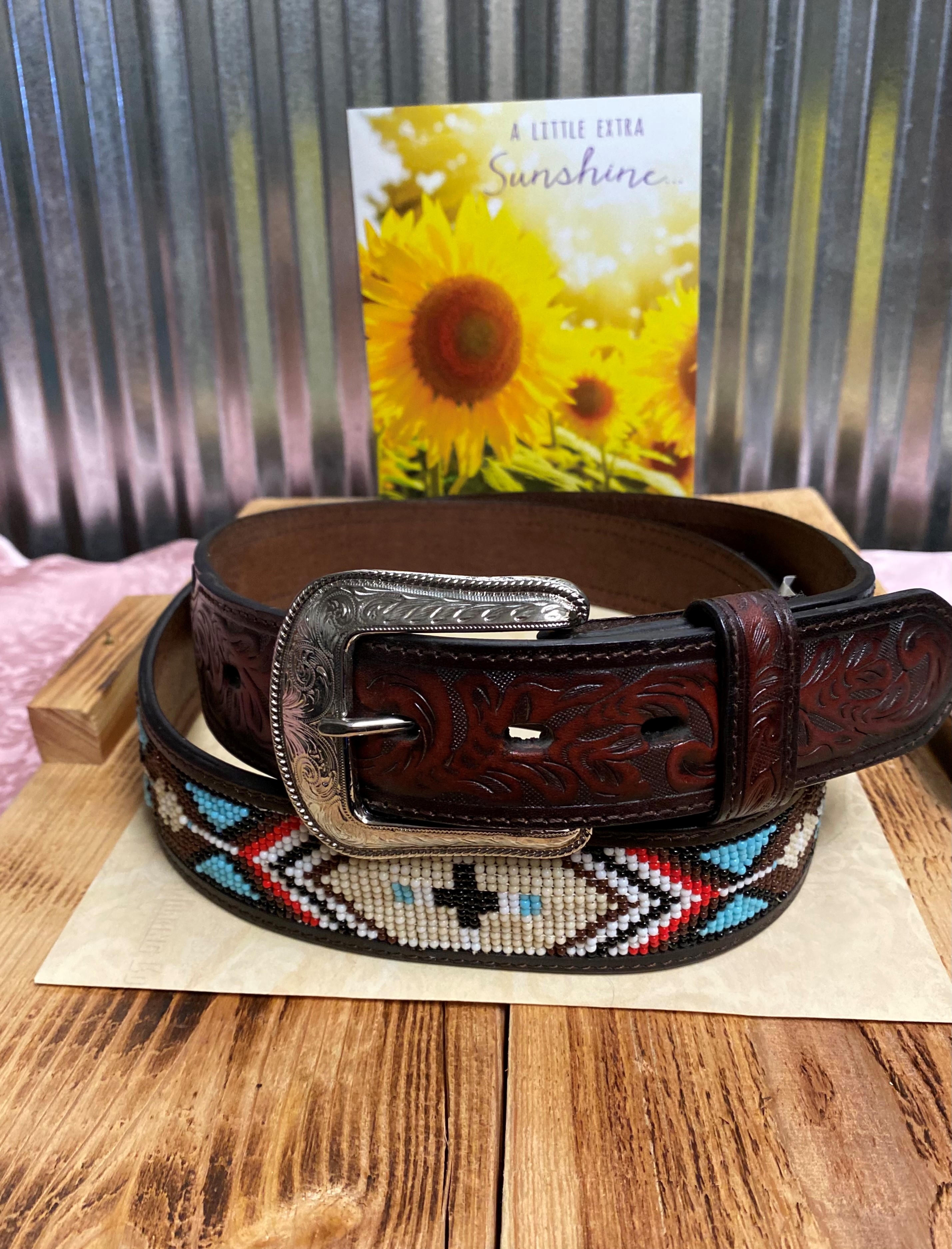 Men's 3D Brown Beaded Belt.