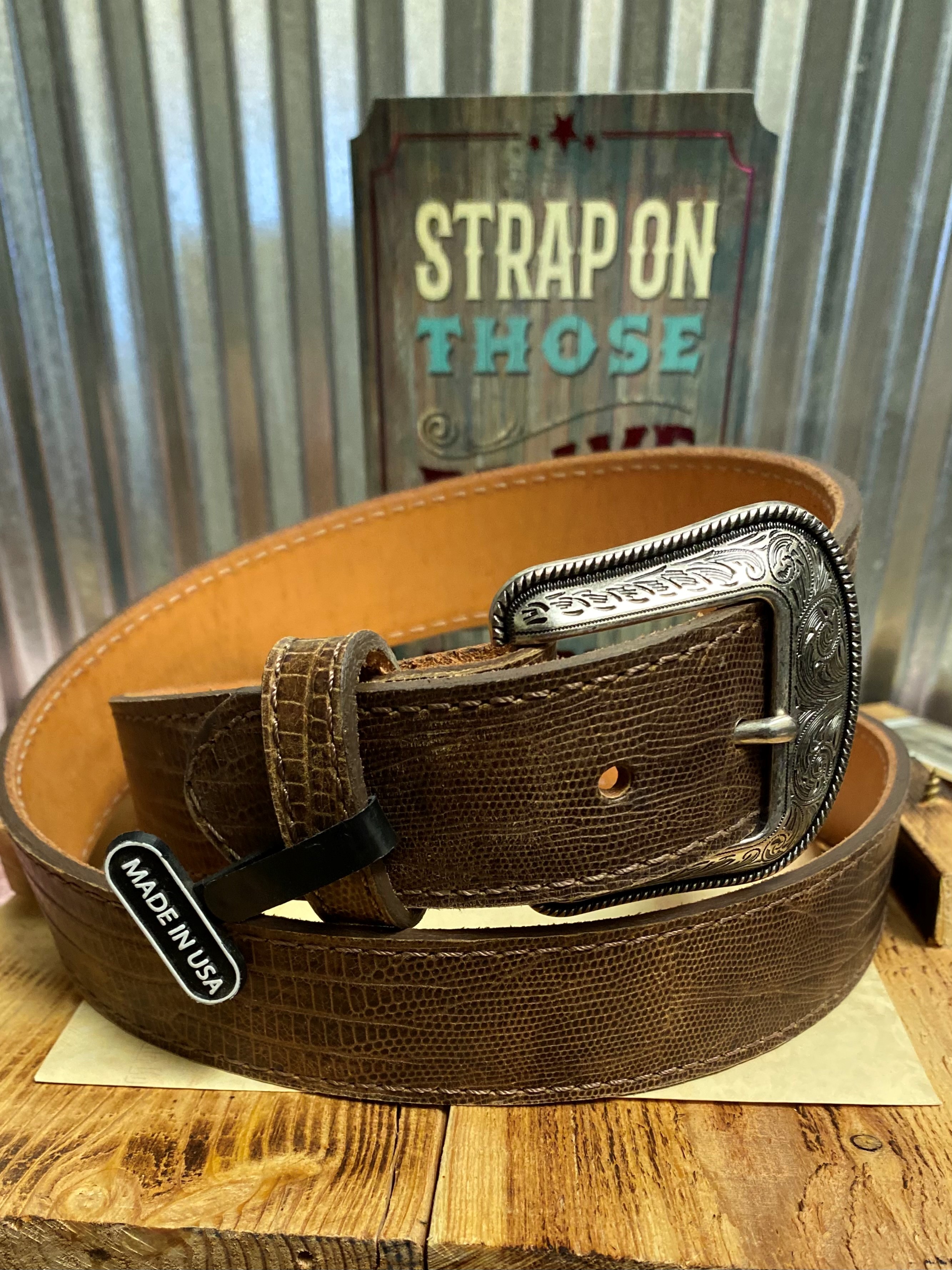 Men's Brown Distressed Lizard Belt