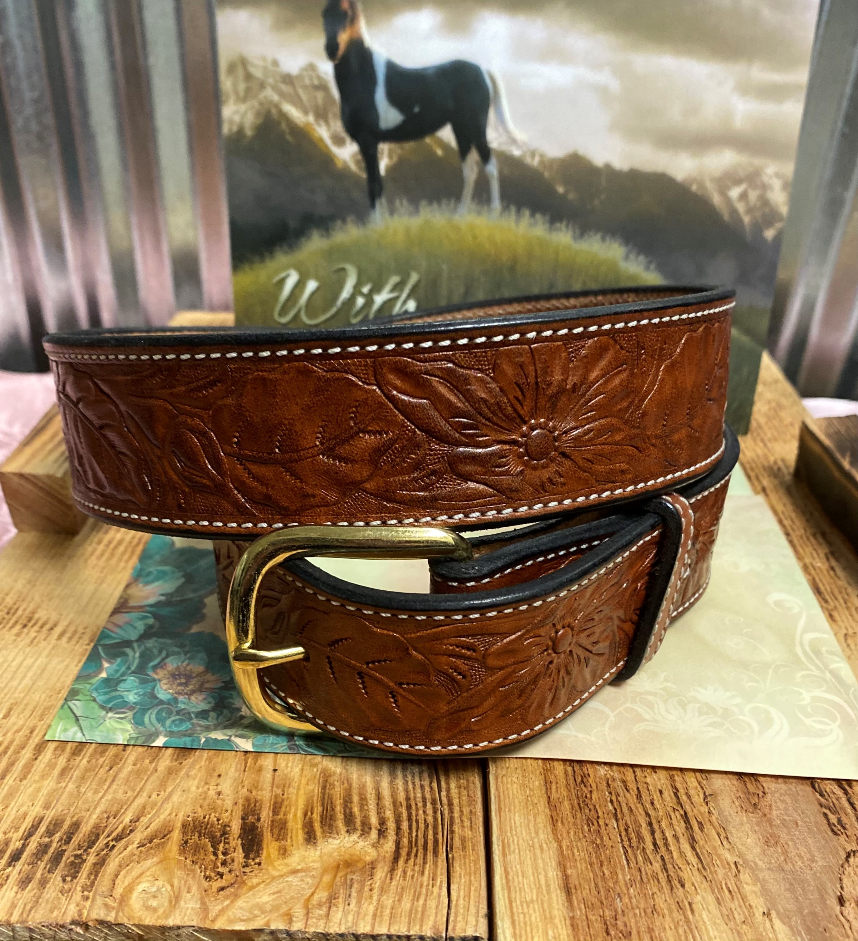 Men's Visalia Tan Wild Rose Belt