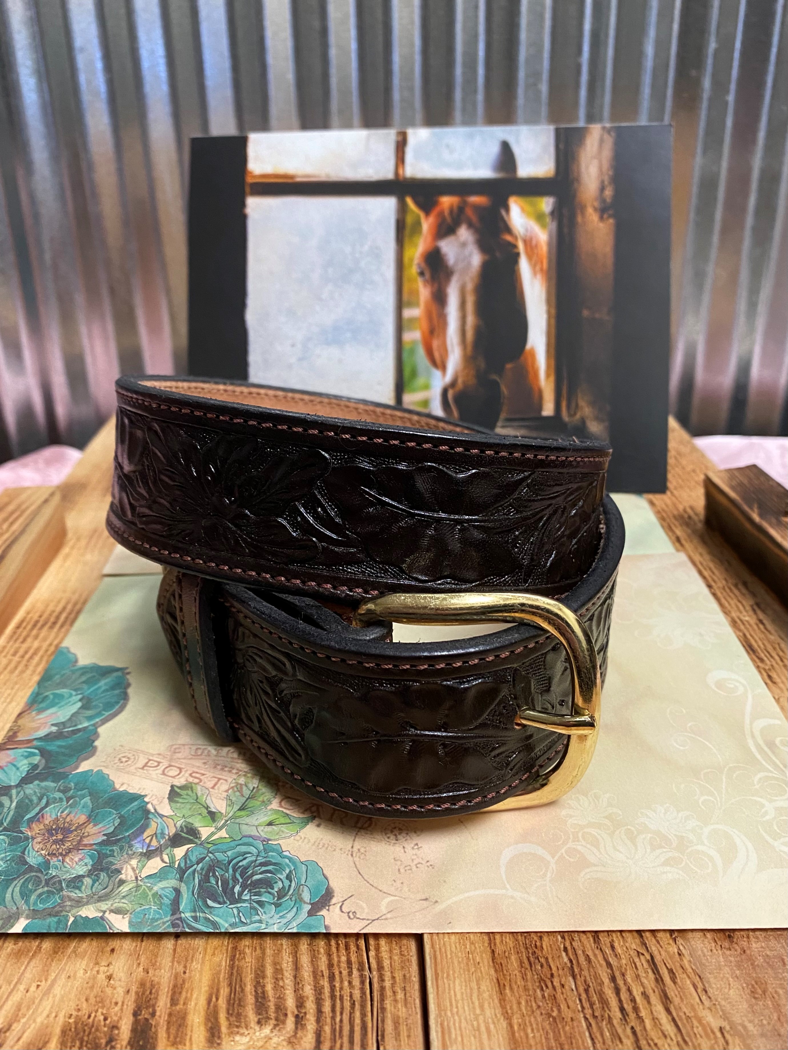 Men's Visalia Tooled Chocolate Brown Belt