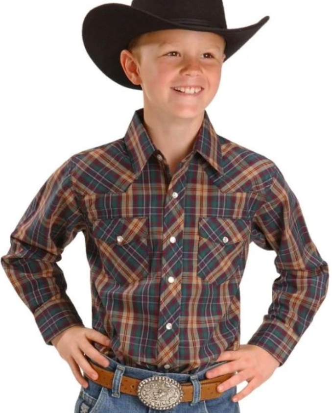 XS BOY'S WESTERN WORK SHIRT PLAI