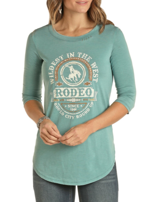 LDS TEAL SM RODEO 3/4 SLEEVE