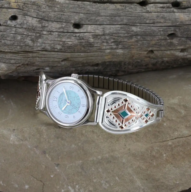 AZTEC SILVER TURQU PRINT WATCH